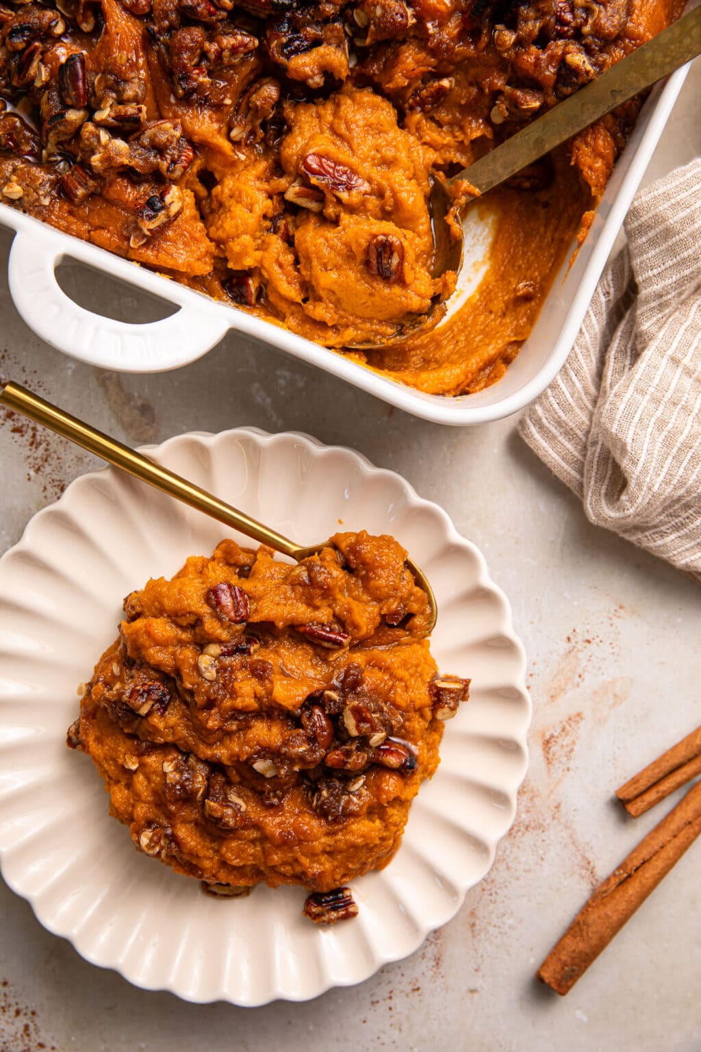 Southern Mashed Sweet Potato Casserole with Pecan Topping - Butter Be Ready