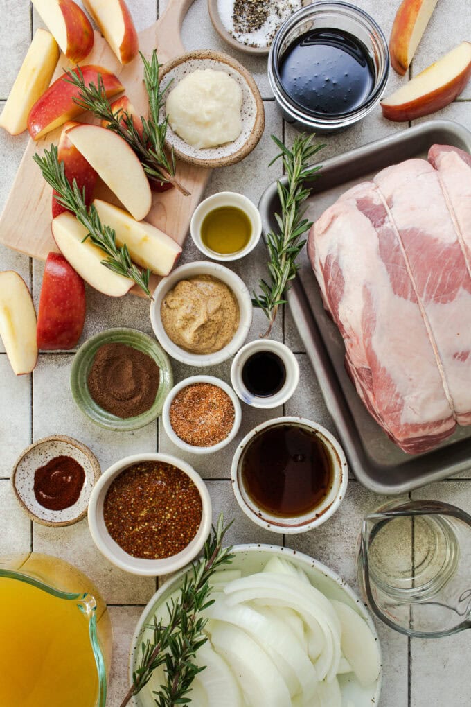 ingredients for braised pork shoulder in bowls