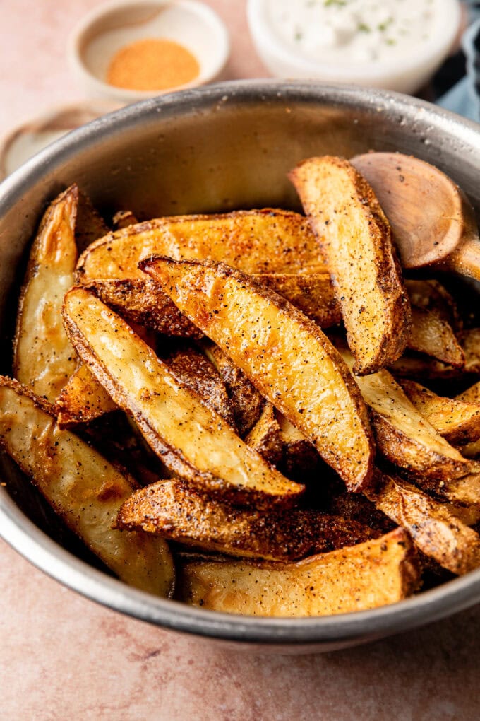 crispy potato wedges in bowl