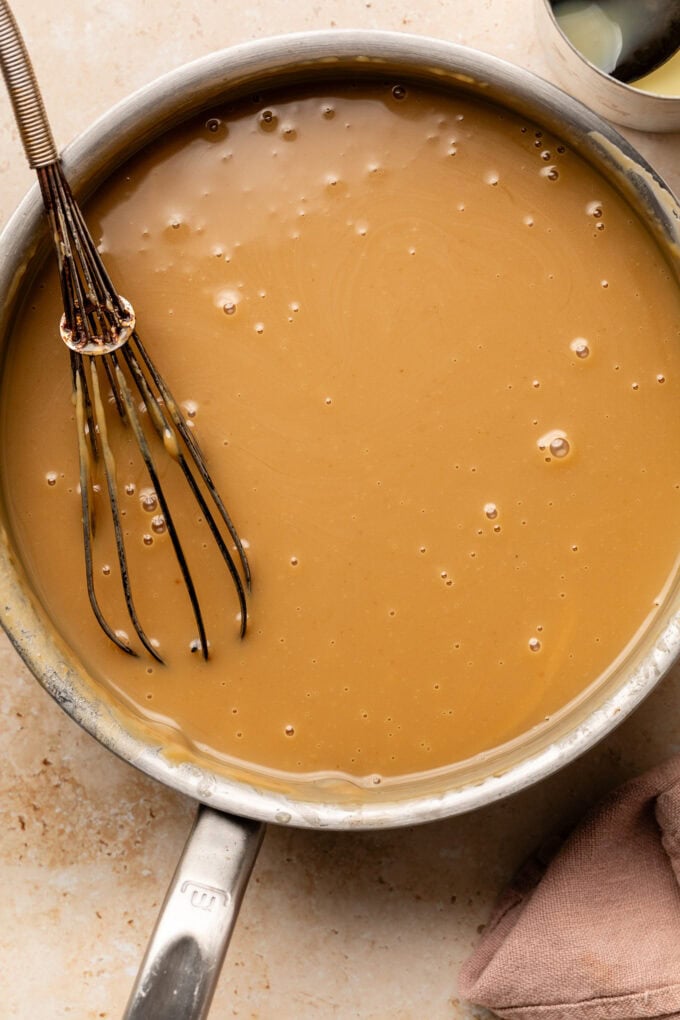 maple rum sauce in saucepan
