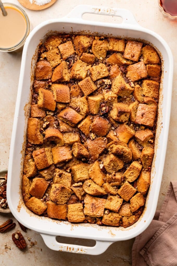 sweet potato bread pudding in baking dish