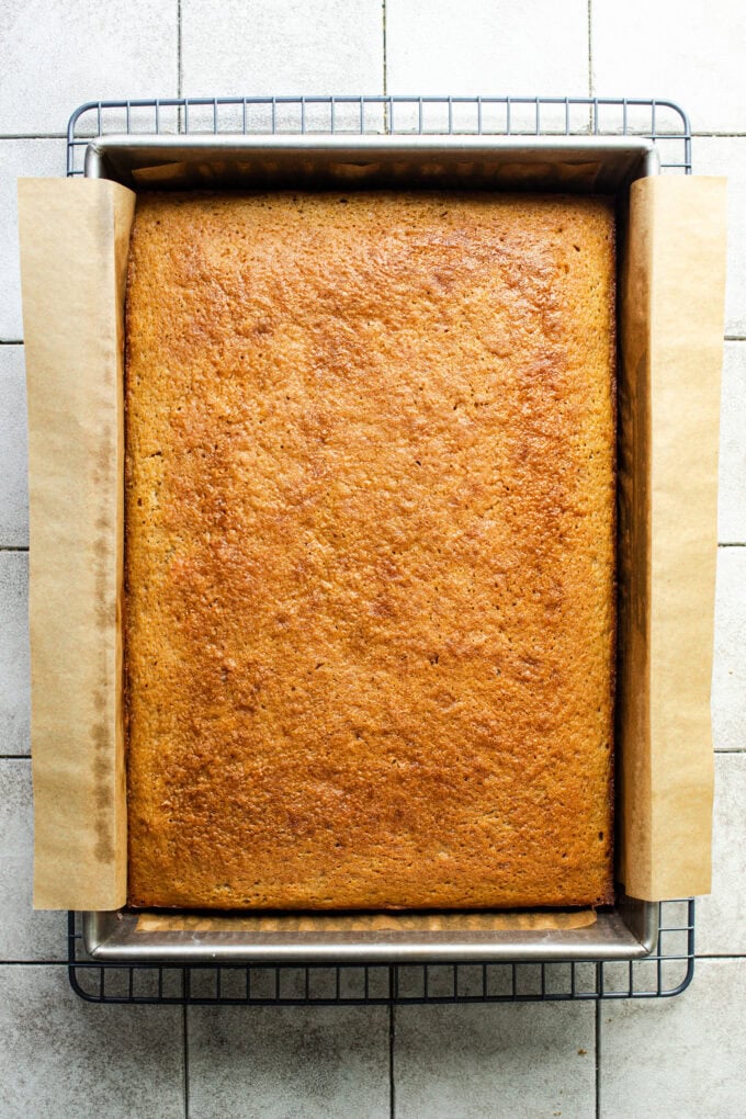 caramel cake in cake pan