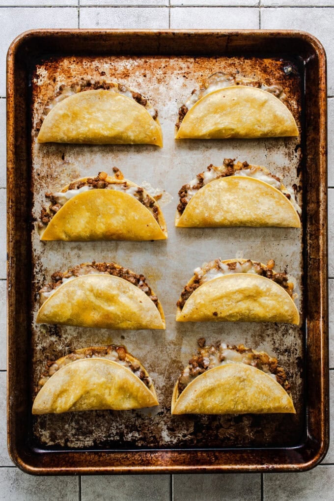 tacos on baking sheet