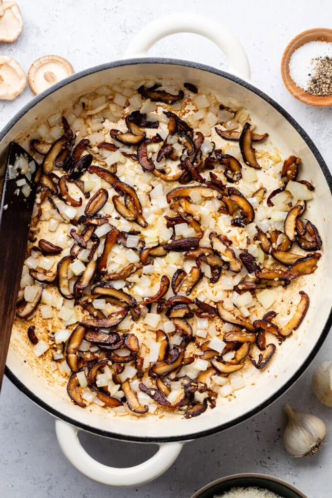 sautéed mushrooms and onions in skillet