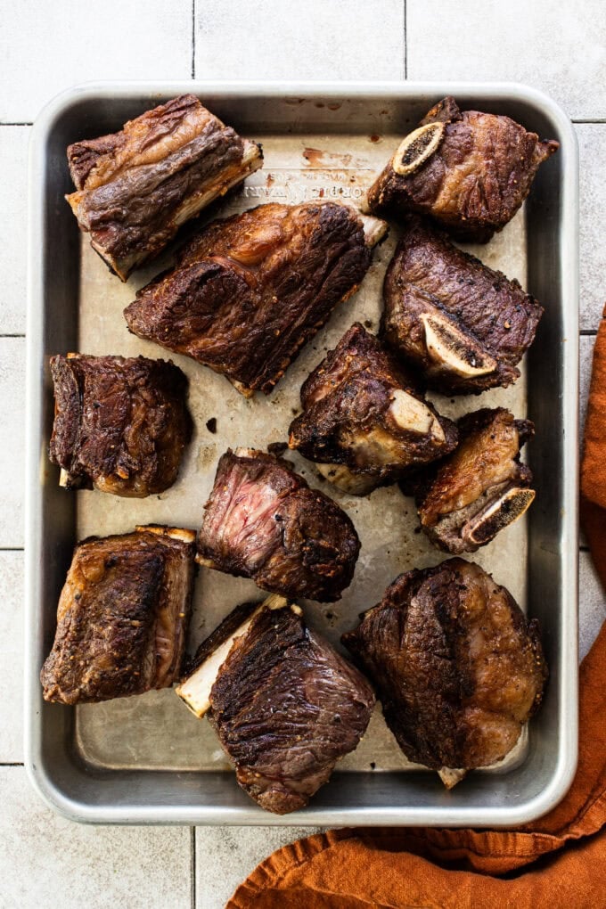 browned short ribs on baking sheet