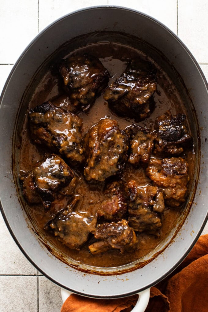miso ginger braised short ribs in large pot