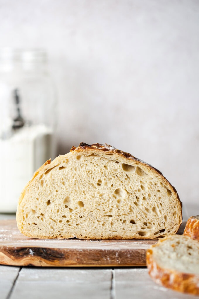 no knead bread sliced in half
