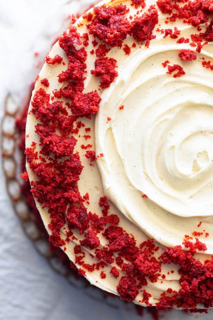 top of red velvet layer cake