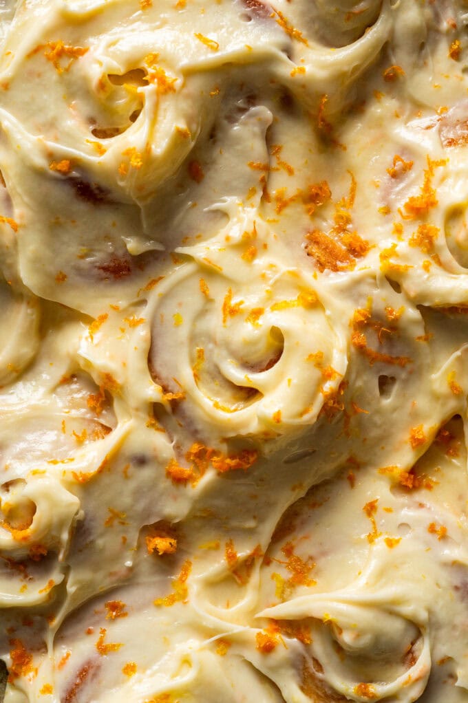 frosted orange sweet rolls with orange zest