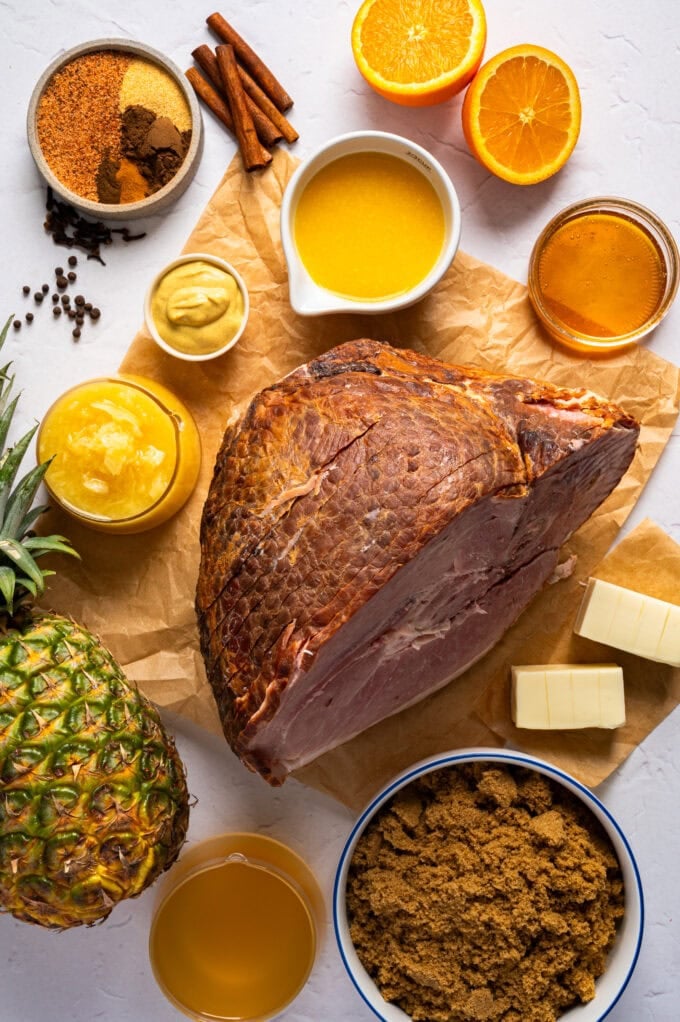 ingredients for glazed ham in small bowls