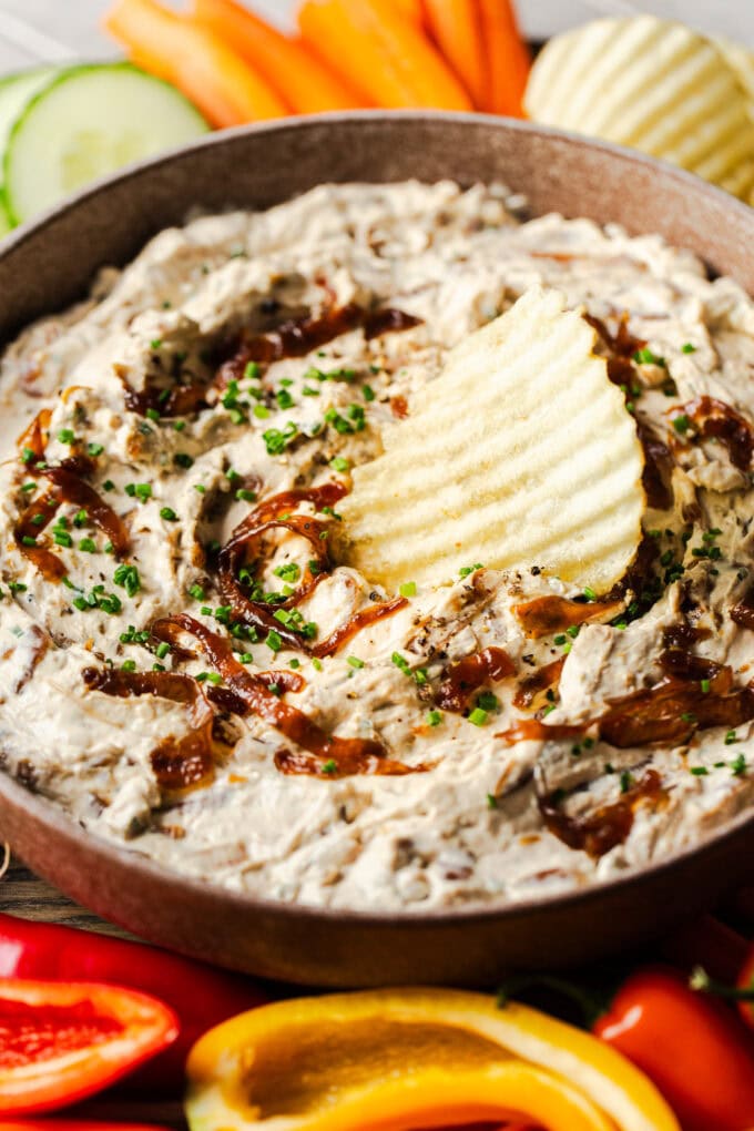 chip in caramelized onion dip