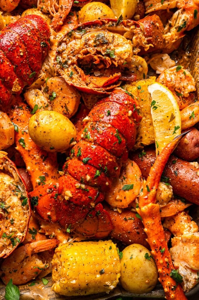 cajun lobster seafood boil with garlic butter sauce