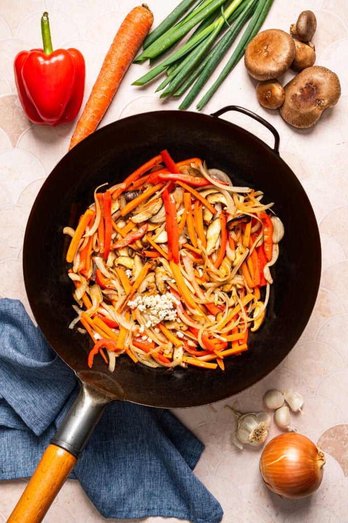 sautéed veggies in wok
