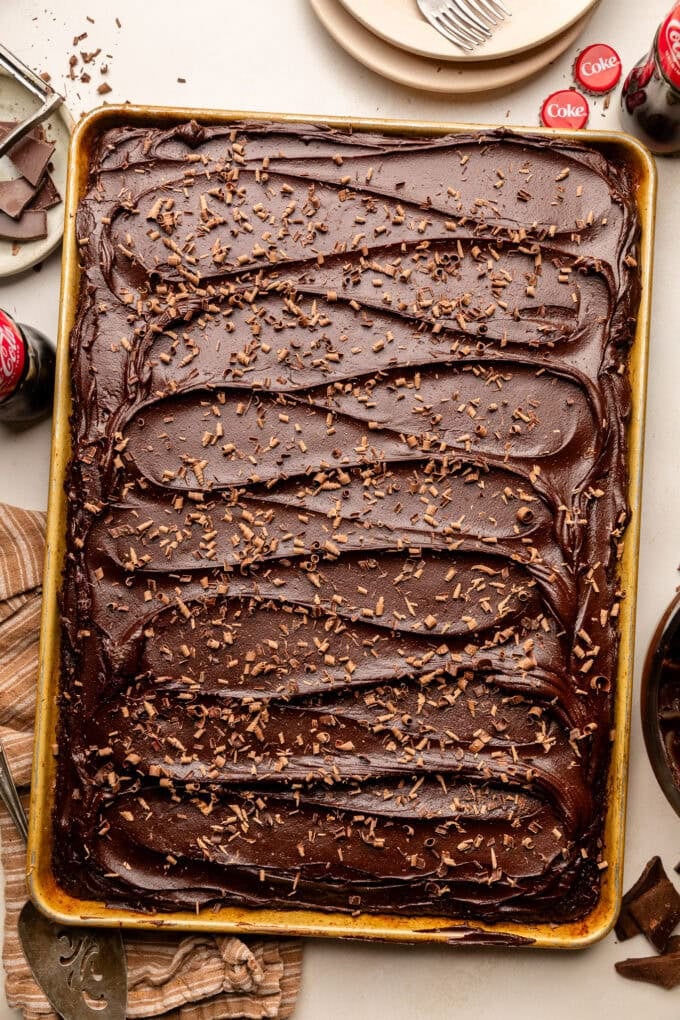 frosted cola cake in sheet pan