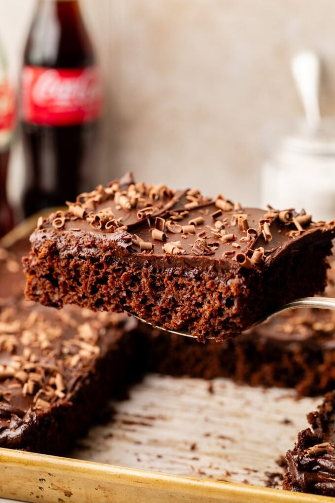 slice of cola cake on serving utensil
