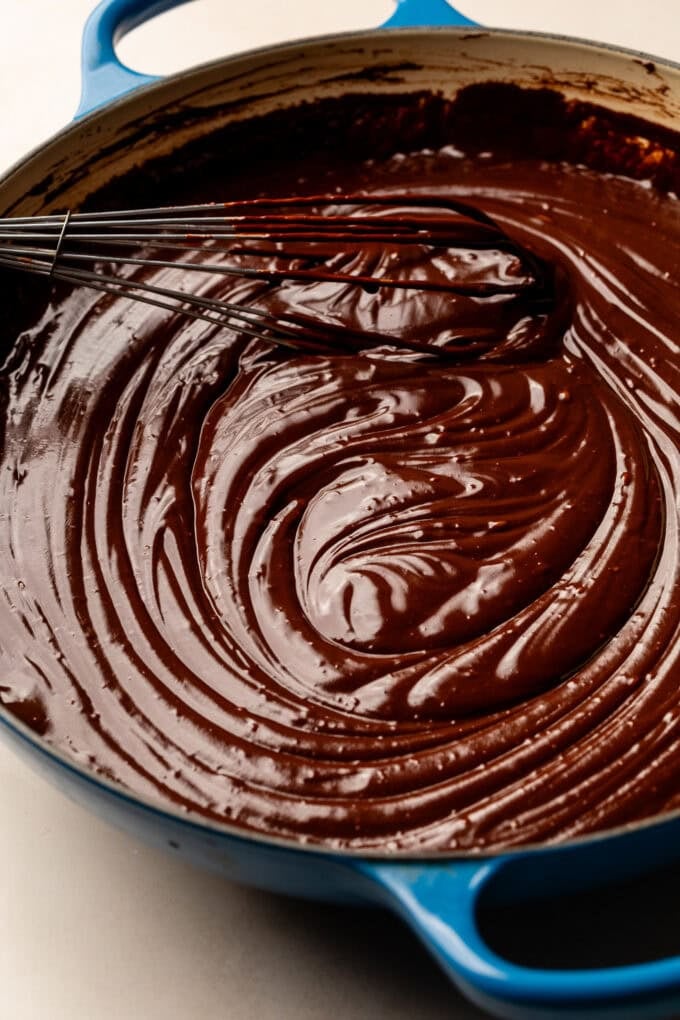 chocolate sauce in pan with whisk