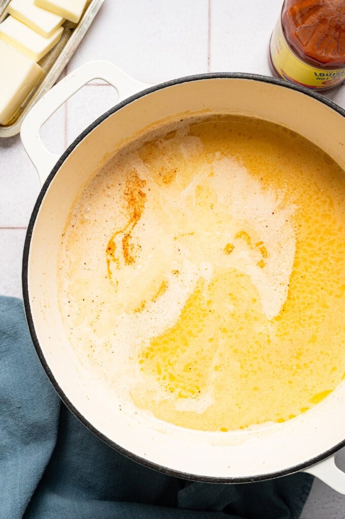 melted butter and spices in large pot