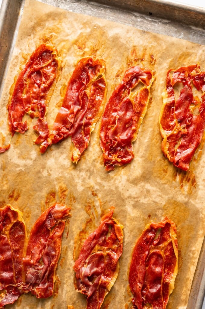 crispy prosciutto on baking sheet