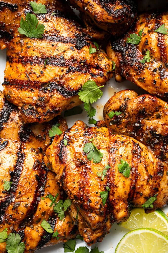 closeup of grilled tequila lime marinated chicken