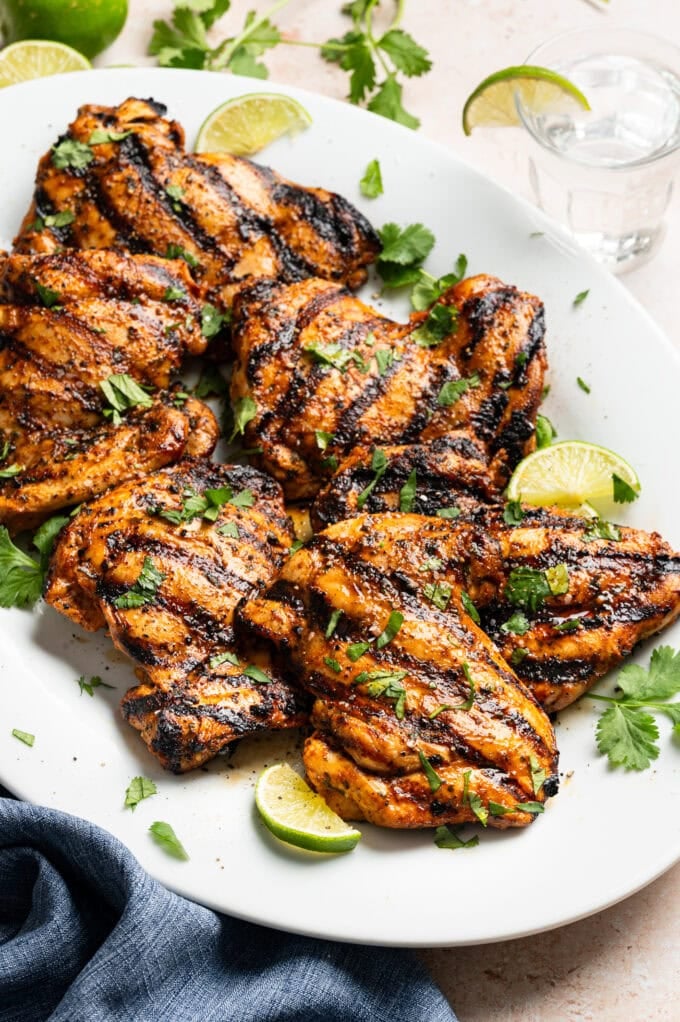 grilled tequila lime marinated chicken on platter