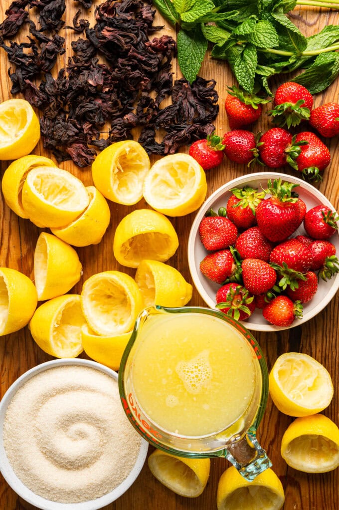 ingredients for strawberry hibiscus lemonade