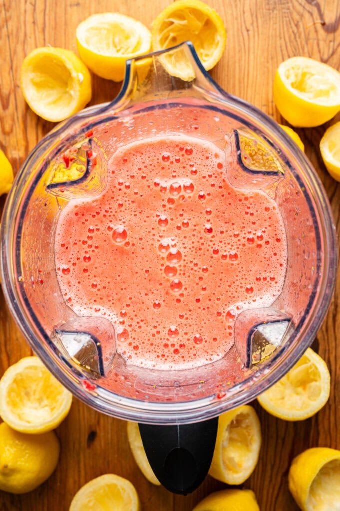 blended strawberry/lemon juice in blender