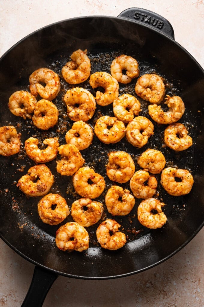 cooked shrimp in skillet
