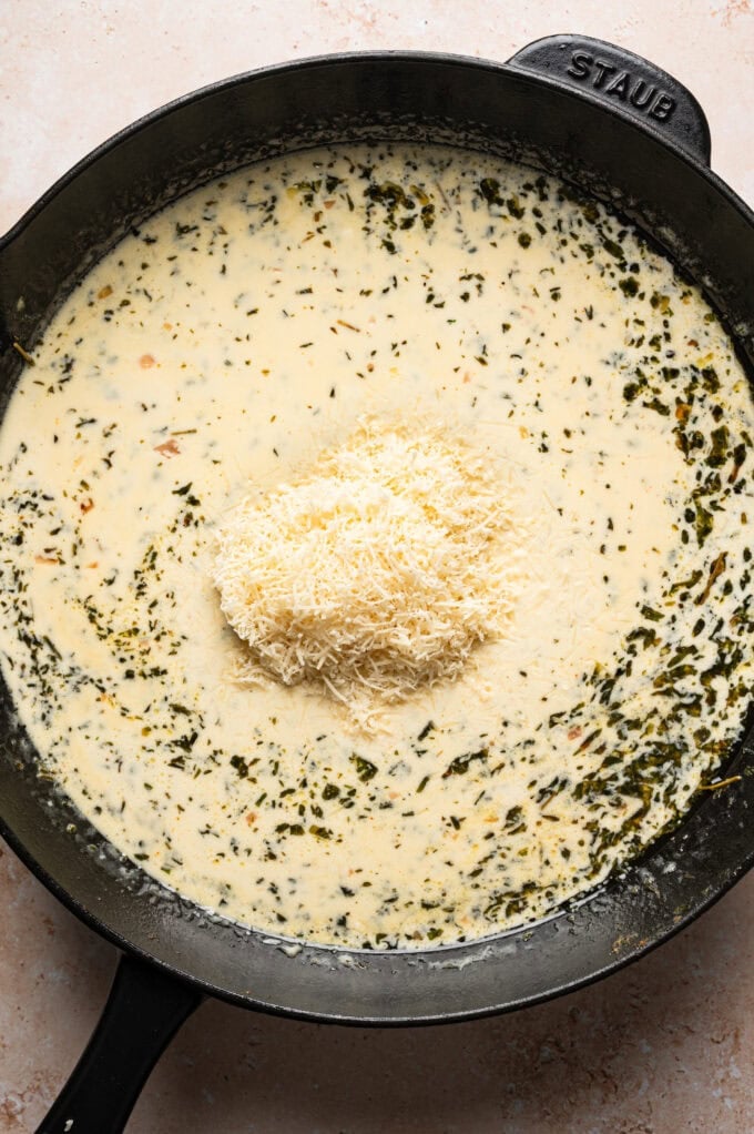 creamy herb sauce in skillet