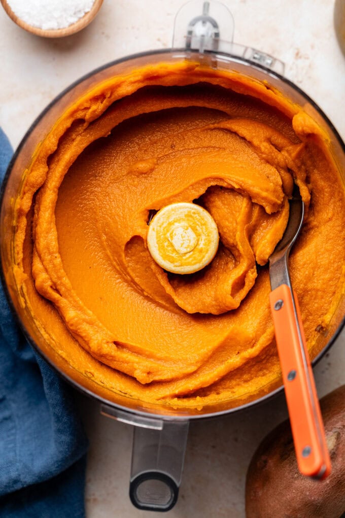 roasted sweet potato puree in food processor