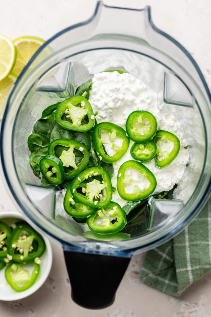 spinach and cottage cheese in blender