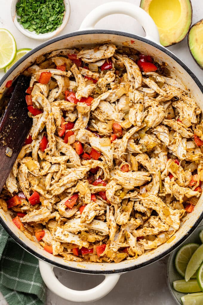 sautéed chicken and veggies in skillet