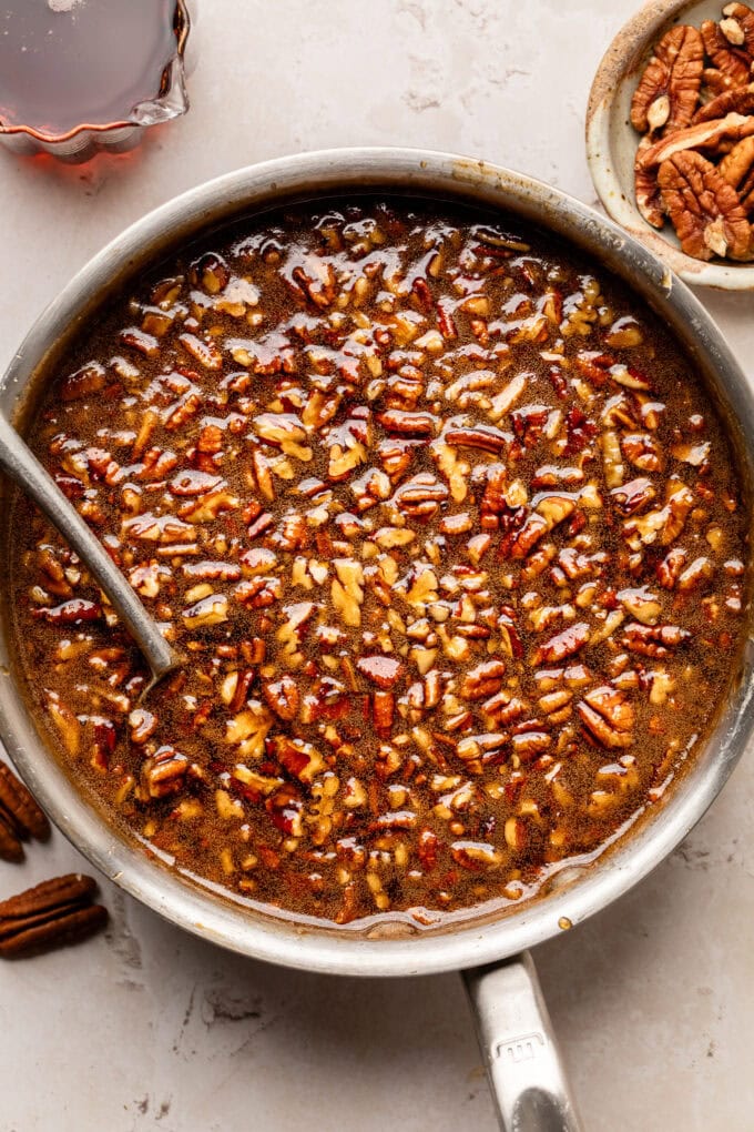 butter pecan syrup in saucepan