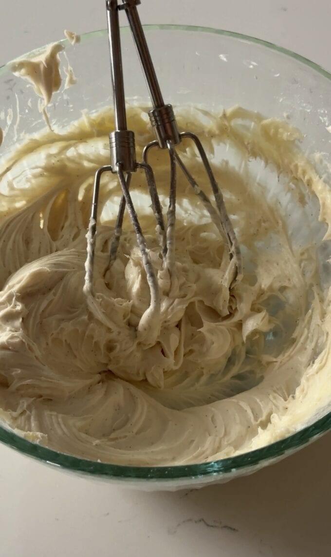 vanilla bean cream cheese icing in bowl