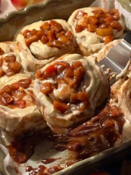 apple cinnamon roll on spatula