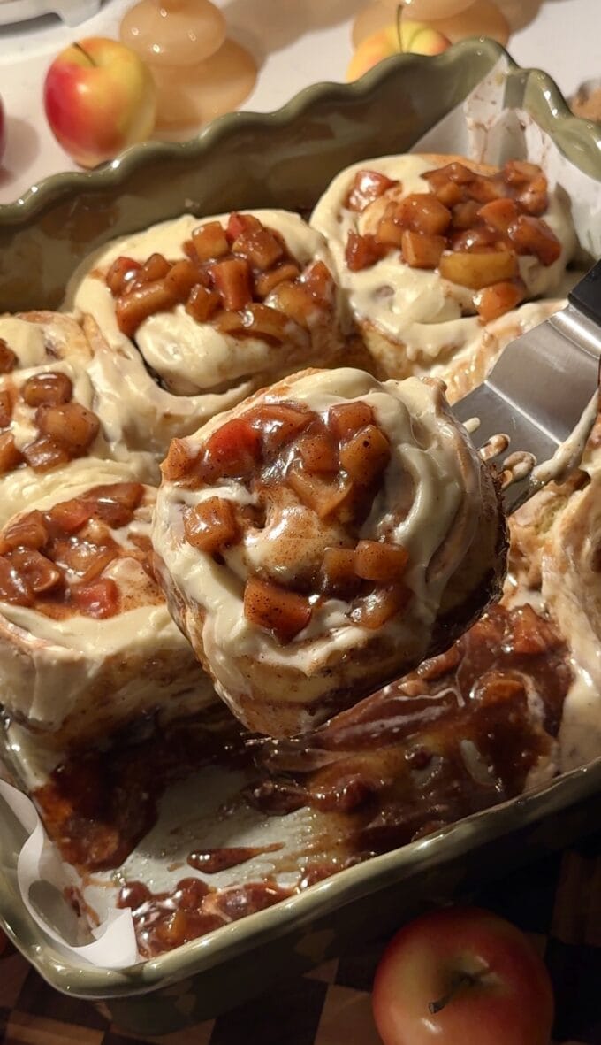 apple cinnamon roll on spatula