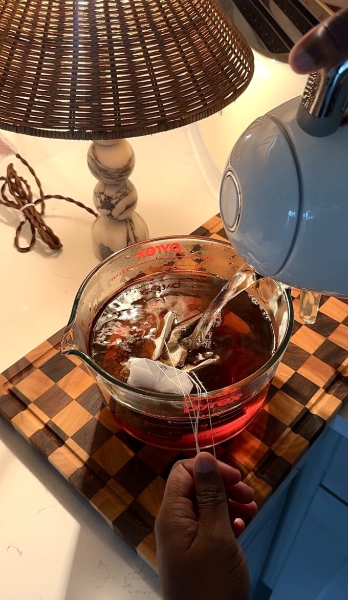 sweet tea in large measuring glass